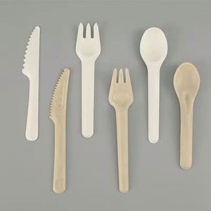 Ensemble de couverts jetables en bagasse de canne à sucre, sans nettoyage requis, comprenant couteau, fourchette et cuillère, pour boîtes à lunch de bureau et d'étudiant - Product Image 2