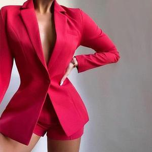 Женский однотонный блейзер с длинным рукавом, 2 шт./комплект - Product Image 3