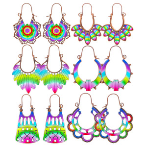 Bohemia Alloy <b>Drop</b> Earrings Colorful Gradient Flower Leaf Pattern Women's Party Jewelry Antique <b>Bronze</b> Plated - Product Image 5