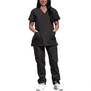 Ensemble de blouses médicales pour femmes à col en V, 100% coton denim tissé, uniformes d'hôpital écologiques pour infirmières et médecins, utilisation en salon de beauté - Product Image 2