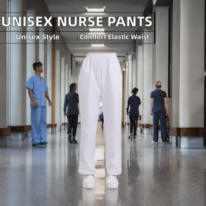 Pantalon d'infirmière unisexe blanc à taille élastique, grande taille XL, bas de tenue médicale rose et bleu en polyester/coton, accessoires hospitaliers en gros - Product Image 2