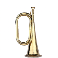 Brass Cavalry Bugle Military Style Polished Finish Handmade Musical Instrument with Mouthpiece for Back to School Beginners