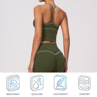 Set Yoga 2 Potong Pakaian Olahraga Wanita 2026, Bahan Nylon Bernapas dengan Jahitan Rapi, Tank Top Tali Y-line, Celana Olahraga High Waist Pengangkat Bokong