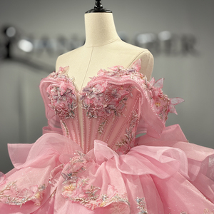Robe de soirée Instagram Dy1535 rose pour Quinceañera, col cœur, épaules dénudées, appliques, taille naturelle, longueur ras du sol - Product Image 3