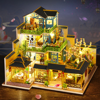 Kit de bricolage DIY pour mini-maison en bois, modèle de cour de jardin chinois ancien, avec design amovible, lumières LED et artisanat d'assemblage fait main