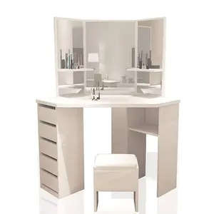 modern white Dressing table makeup vanity with 3 sides Mirror 5 drawers shelf customized for bedroom