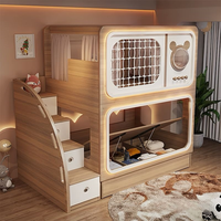 Lit superposé en bois pour enfants, style loft, confortable, adapté aux adultes, taille double, avec toboggan, pour hôtel/école