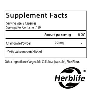OEM / ODM Vente chaude Camomille 750mg, 240 capsules végétariennes, 120 portions - Non-OGM, Sans gluten, Soutien immunitaire - Product Image 2