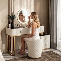 Ensemble coiffeuse moderne en bois massif 2026 avec miroir sur pied LED haute définition extensible, idéal pour appartement et chambre à coucher