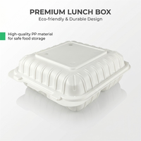Contenant alimentaire jetable en MFPP, qualité alimentaire, blanc, à charnière avec couvercle, écologique, pour plats à emporter, anti-fuite, compatible micro-ondes