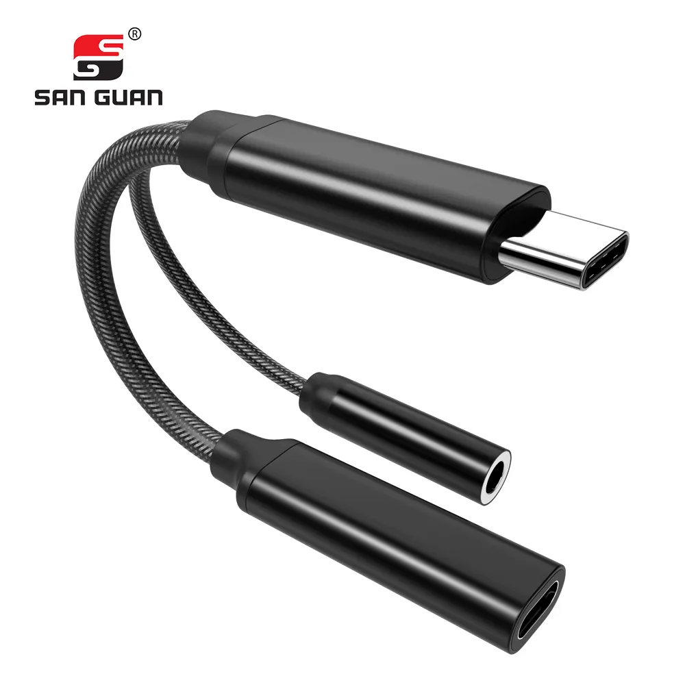 Hifi DAC Aux Audio 32bit/384khz 2 in 1 USB Type C to 3.5mm Audio Adapter with PD 60W Fast Charging Cable Jack Adapter