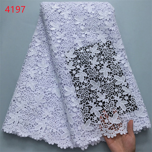 Tessuto in Pizzo Guipure Africano <span class=keywords><strong>Bianco</strong></span> Puro 4197 con <span class=keywords><strong>Paillettes</strong></span>, Tessuti in Pizzo Nigeriano di Alta Qualità per Abiti da Sposa e Feste - Product Image 2