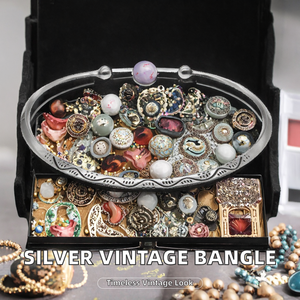 Real Solid 925 Sterling <b>Silver</b> Women's Vintage Double Wave Carved <b>Adjustable</b> Bangles Gift Jewelry - Product Image 2