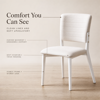 Chaise Tuck Line en lait de riz, dossier à points de couture et assise en mousse sur pieds fins pour coin traiteur, salle de dégustation et hall d'accueil
