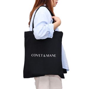 Sac fourre-tout en toile blanc noir, sac à main en coton à la mode robuste, impression personnalisée, sacs fourre-tout en toile pour le shopping - Product Image 5