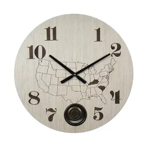 Horloge murale à pendule en bois décorative vintage de petite taille de 50 cm (20 pouces) avec un design de <span class=keywords><strong>carte</strong></span> du <span class=keywords><strong>monde</strong></span> - Product Image 1