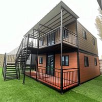 Casa de contenedores de acero y madera de dos pisos, piso desmontable con baño y cocina para hoteles y apartamentos