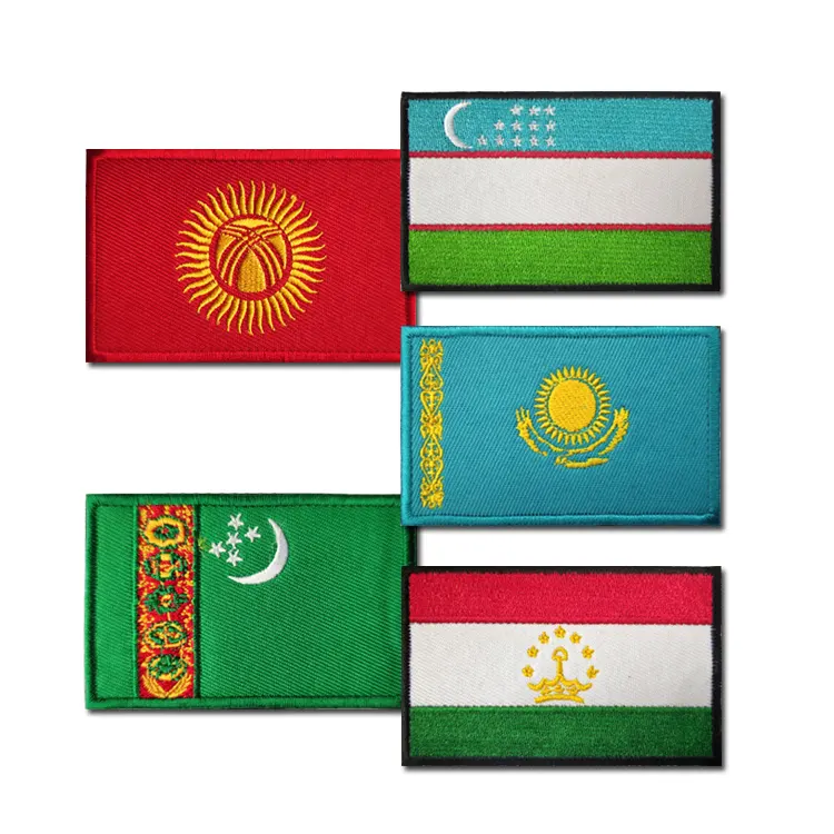 Etiqueta de ropa bordada con bandera de cinco países de Asia Central, parche bordado con la bandera de los cinco países de Asia