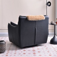 Fauteuil de salon individuel moderne et minimaliste de style italien en bois et cuir, pivotant et inclinable, pour la maison, le salon, le balcon, petit modèle