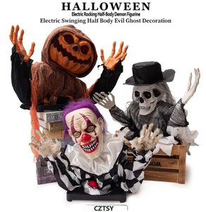 Decorazione di Halloween: Clown Oscillante a Mezzo Busto, Teschio, Zucca, Fantasma Mangiapersona con Sensore Elettrico, Luminoso e Sonoro per un'Atmosfera Terrificante - Product Image 1