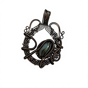 Handmade Copper Wire Wrapped Banded Agate Pendant Necklace Boho Style Jewelry Wholesale - Product Image 1