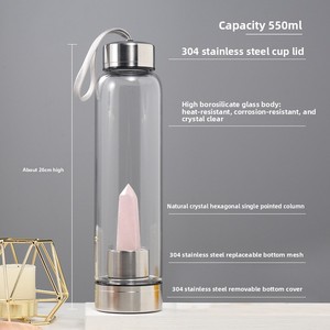 Bottiglia per Infusione di Cristallo di Quarzo Naturale <span class=keywords><strong>Gaia</strong></span> Aura - Flacone in Vetro Borosilicato da 550ml per Yoga, Meditazione e Guarigione dell'Anima - Product Image 5
