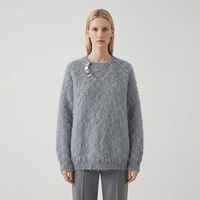 Pull d'hiver personnalisé avec logo, manches longues, tricot chaud, col rond, pull à manches longues pour femmes, pull à boutons irréguliers pour l'automne