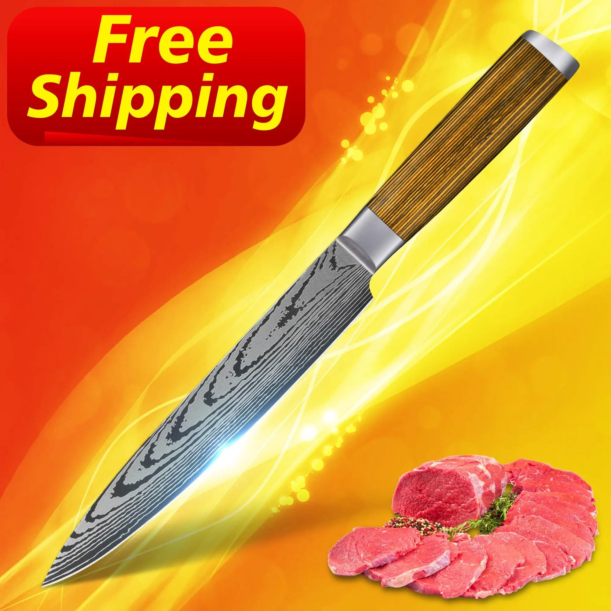 Free Shipping 8 inch Damascus bread slice utility paring knives cutlery for gift with yellow pakka wood handle