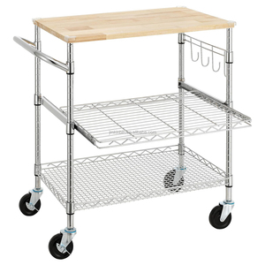 Chariot utilitaire multifonctionnel en bois avec plateau, chariot de rangement mobile pour le service - Product Image 3