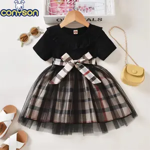 Conyson Neuestes Design Casual Style Bequeme Baumwolle Kurzarm Modisch Spleißen Kleine Mädchen Sommer Plaid Kleider