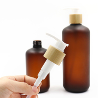 Botol sampo plastik, botol sampo plastik bahu bulat PET 300ml 500ml paket bambu kualitas tinggi untuk Kondisioner Rambut