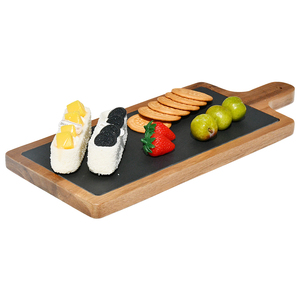 Planche à découper multifonctionnelle en bois d'acacia naturel avec poignée pour la cuisine Planche d'ardoise rectangulaire - Product Image 2