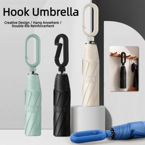 Parapluie pliant coupe-vent avec poignée mousqueton, logo personnalisé OEM, double nervure, revêtement UV noir, pour homme, promotion de marque, cadeau d'affaires - Product Image 2