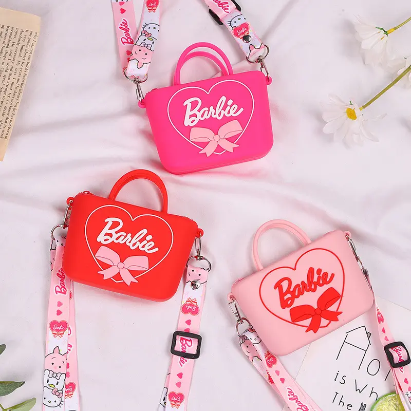 2022 luxury ladies pink heart print charm crossbody purse hand bag silicone mini sweet valentine coin purse wallet for girl kid