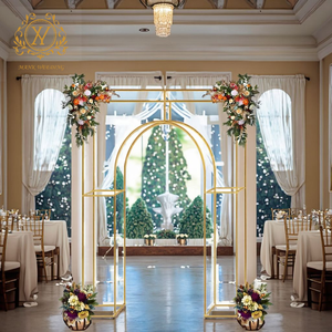 Mới đám cưới sân khấu nền trang trí hiện đại đơn giản vuông <span class=keywords><strong>Backdrop</strong></span> sắt kim loại hình học đám cưới vàng vòm - Product Image 5