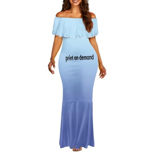 <span class=keywords><strong>Hafa</strong></span> Adai Guam Vestido de sirena Polinesio Floral Azul Patrón fuera del hombro Vestido de noche - Product Image 4