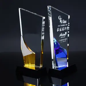 NEWS custom healing blank glass crystal trophy with blue yellow color