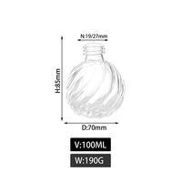 Bouteille diffuseur de parfum sphérique en verre transparent tendance de 100 ml, conteneur de luxe rond avec collier en aluminium anodisé