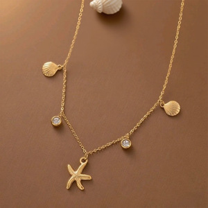 Collar de Perlas y Conchas para Mujer, Chapado en Oro de 18K, Estilo Oceánico con Estrella de Mar, Acero Inoxidable, Elegante y Moderno, Regalo para Fiestas - Product Image 6