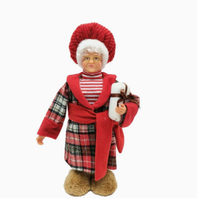 Poupée en peluche Mère Noël debout, à carreaux rouges, tenant une boîte cadeau, décoration de table et de cheminée de Noël