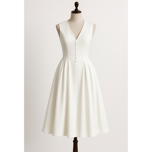 कस्टम ओम निर्माता थोक फैशन सुरुचिपूर्ण महिलाएं-लाइन सफेद रंग वाली महिला मिडी लंबी पोशाक - Product Image 3