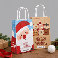 Tas Kertas Kraft Ramah Lingkungan Biodegradable Bertema Hari Natal dengan Pegangan Flexiloop, Cetak Flexografi Kustom Grosir