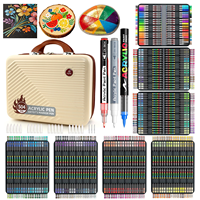 Ensemble de marqueurs acryliques liquides Bview Flysea 504 couleurs, pointe pinceau souple, peinture mélangeable sans pression, avec étui de transport