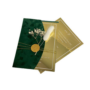 Cartes d'invitation de mariage rétro en acrylique écologiques sur mesure avec inscription dorée, enveloppe en velours imprimée <span class=keywords><strong>et</strong></span> sceau de cire - Product Image 2