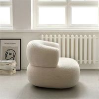 Fauteuil inclinable en laine d'agneau crème style nordique, avec tuftage, mousse haute résilience, design moderne incurvé en U, ultra doux, idéal pour hôtel