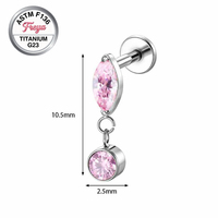 Boucles d'oreilles pendantes fines en titane ASTM F136 16G avec zircon, bijoux de piercing corporel, pendentif d'oreille, anneau de Daith, anneau de nez, septum, labret