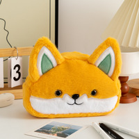 Trousse à crayons grande capacité en peluche renard mignon, boîte à papeterie pour étudiants et trousse à cosmétiques en cuir pour l'organisation du bureau