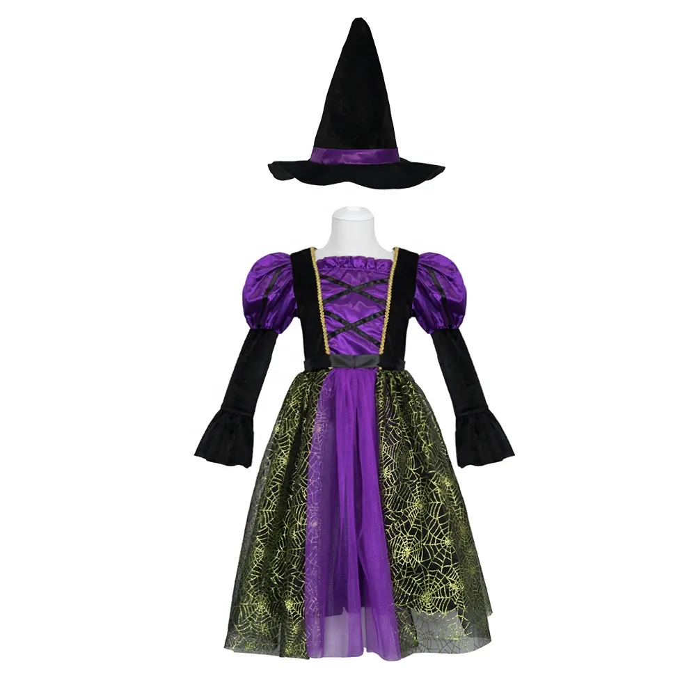 Factory Directly Sell Witch Costume Girls Halloween Spider Witch Dress
