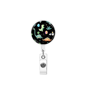 Round, retractable, easy-pull <b>buckle</b> dinosaur name tag/ID holder, anti-loss name tag/keychain, retractable carabiner - Product Image 1