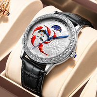 Nouvelle montre automatique étanche de haute qualité avec motif Koi en relief pour hommes, montre mécanique de luxe, mode et affaires, phase de lune